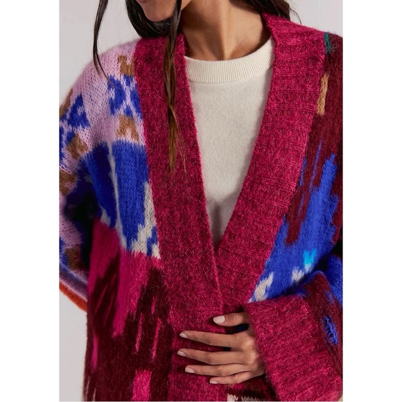 Free People Folk Song Maxi Cardi Small NWT Oversized Sweater Cardigan Fair Isle - Picture 6 of 13